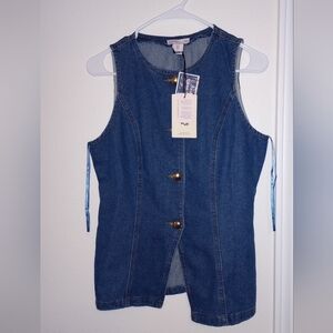 Sincerely Jules Round Neck Dark Blue Denim Sleeveless Vest